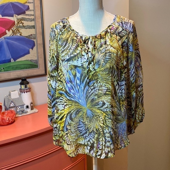 Moda sheer blouse size small green blue brown new with tags - Picture 1 of 8